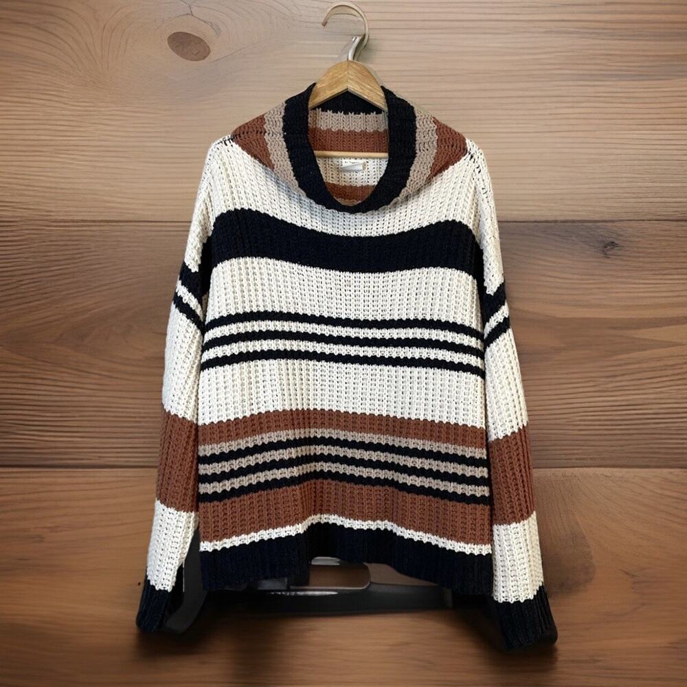 By Together Chunky Knit Sweater Women’s S/M Oversized Crew Neck Striped Boho